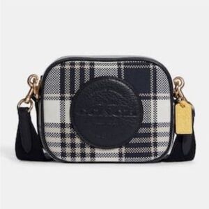 Coach Mini Dempsey Camera Bag
With Garden Plaid Print And Coach
Patch